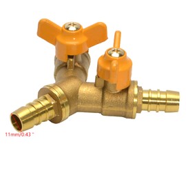 Brass Hose Splitter - 3 Way Shut Off Ball Valve, 3/8" Hose Barb 2 Switch Brass Y Shaped Valve