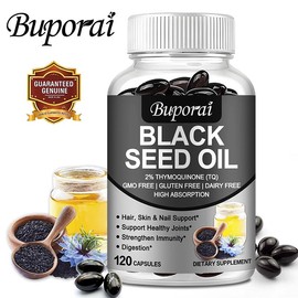 Buporai - Black Seed Oil Capsules, Strong Cold Pressed, 2% Thymine, Turkish Black Cumin and Alfalfa Seed Oil, Organic BSO, Liquid Black Seed Oil, 120 Tablets, 500 mg Each