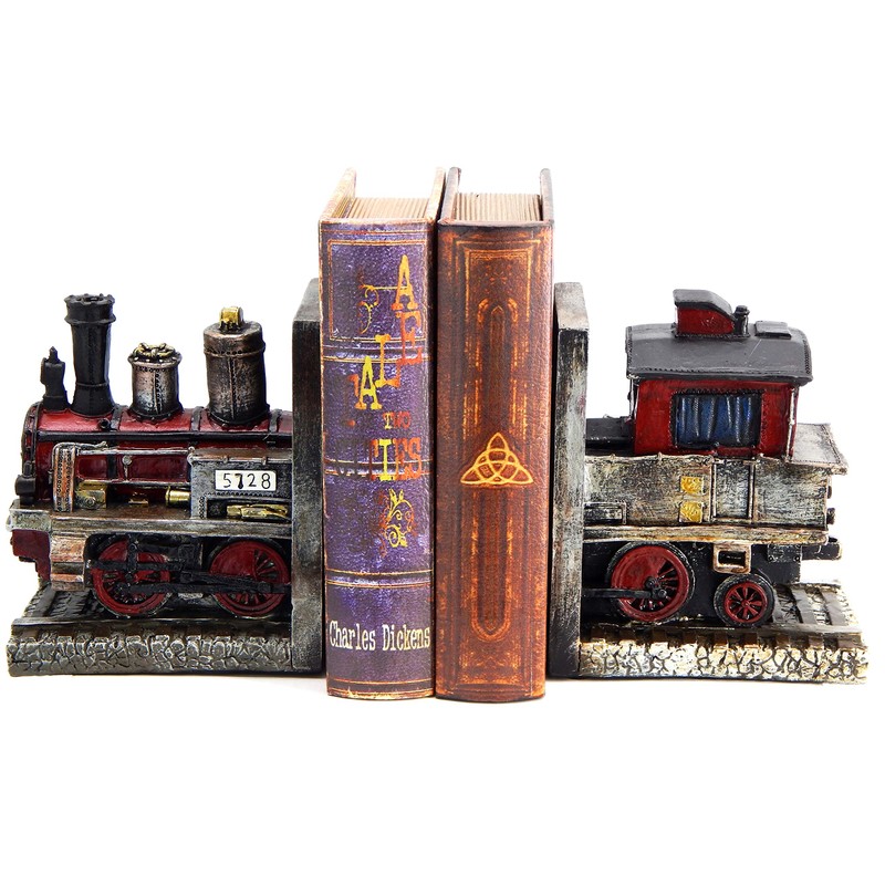 Bellaa 20928 Train Bookends Steam Locomotive Engine 6 Inch