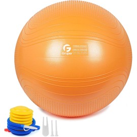 Gruper Yoga Ball, 55-75cm Extra Thick Exercise Ball for Workout Fitness Balance, Anti Burst Chair for Home and Office Desk,Includes Hand Pump & Workout Guide Access (Orange, 22 inch (55cm),M)