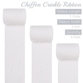 6 Rolls White Chiffon Crinkle Ribbon,18 Yard x3 Inch Fabric Silk RibbonHandmade Chiffon Ribbon for Gifts Wrapping Wedding Invitations Bridal Bouquets Decor