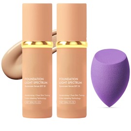 2 Pack Bio Foundation 4 in 1 Light Spectrum, Anti-Wrinkle Color Changing Full Coverage Concealer Foundation, SPF50+ Long-Wearing & Waterproof for Sport, Dancing, Outside-30ML