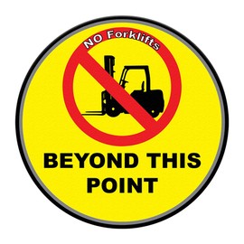 No Forklift Floor Decals Beyond This Point Yellow Red Anti-Slip Round Shape Lifestyle Industrial Signs Stickers 17Inches Longer Side