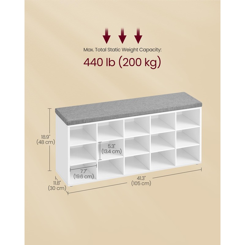 VASAGLE CUSTOS Collection - Shoe Bench, Storage Bench with Padded