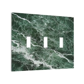 Donecmminery Decorative Switch Plates Forest Marble Dark Green With White Vein 3 Gang Wall Plate Triple Toggle Light Switch Cover Faceplate Electrical Wall Panels For Bathroom Kitchen Decor
