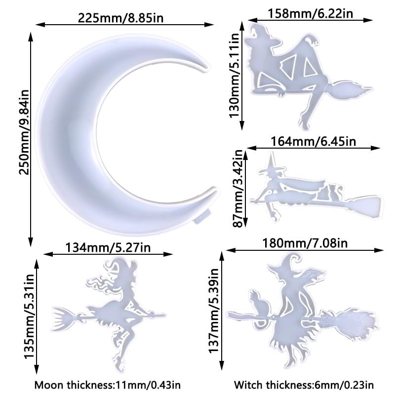 5Pcs Moon and Witch Shaped Mold Epoxy Resin Casting Kit