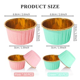 Disposable Baking Cups,100 Piece Muffin Molds Paper,Aluminum Foil Cupcake Muffin Molds,Waterproof and Oil Resistant Baking Molds, Cupcake Molds Paper for Wedding, Birthday, Party(68x40mm)