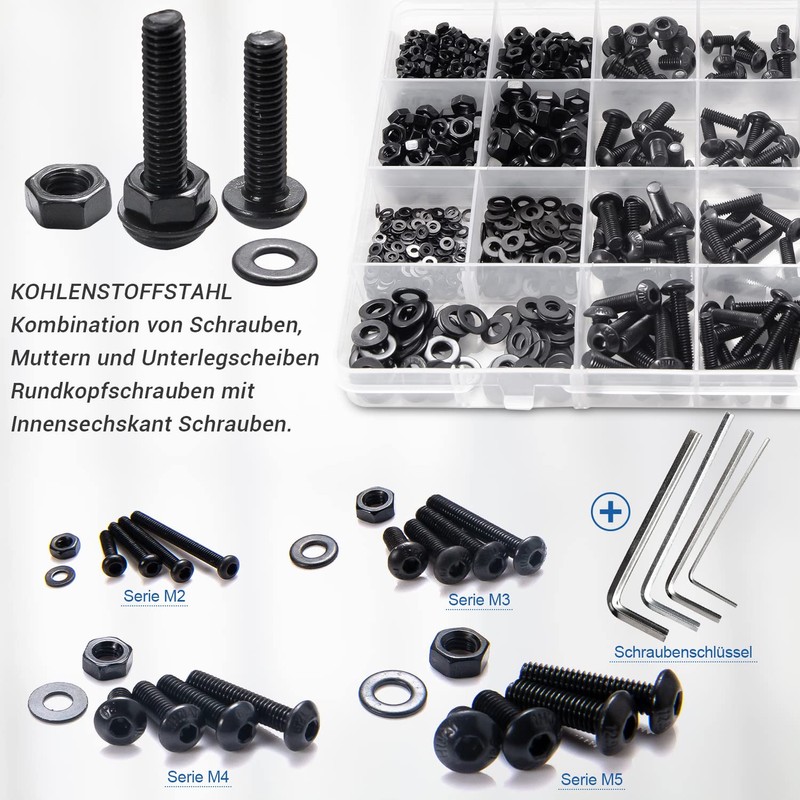 Nindejin Screws Button Head, Carbon Steel Screws Nuts and Washers