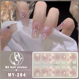 HIVOGUE MY03 Nail Stickers for Hands, Just Stick on Nail Sticker, Short Nails, Office Nails, Beginners, Easy, Sparkly, Cute, Simple Nail Design, Nail Art, Nail Jewelry, Gift Tools Included (MY284 (2 Sheets)