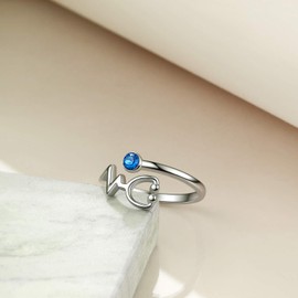 AOBOCO Sterling Silver Heartbeat EKG Stethoscope Ring Embellished with Simulated Sapphire Birthstone Crystal from Austria, Medical Jewelry for Doctor Nurse Medical Student RN Nurse Gifts for Women