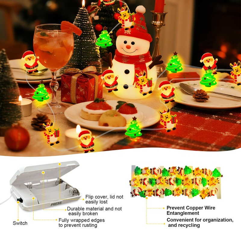 Aogist Christmas String Lights, 16ft 50 LED Battery Powered Reindeer