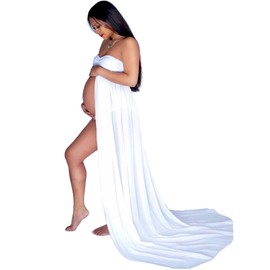 YnimioAOX YnimioAOX Women's Off Shoulder Strapless Sweetheart Maternity Dress for Photography Split Front Chiffon Gown for Photoshoot,White