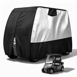 HOYWOUL Golf Cart Cover 2 Passenger, 420D Waterproof Golf Cart Covers with Zipper, Outdoor Dustproof 2 Seat Club Car Cover for Universal Fits for Most Brand 2 Passenger Car (2 Passenger Cart)