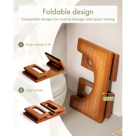 AmazerBath 7 Inches Bamboo Toilet Stool Squat for Adults, Foldable Squatting Potty Stool for Bathroom, Toilet Foot Pooping Steps Stools with Non-Slip Strip, Improve Bathroom Posture and Comfort, Brown