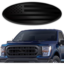 Ford F-Series American Flag Emblem, 9 Inch Front Adhesive Grille & Tailgate Badge, Aluminum Overlay (Black)