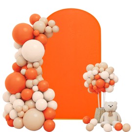 Wedding Arch Cover 7.2FT Orange Stretchy Fitted Arch Cover Round Top Stand Covers Double-Side Stretchy Chiara Cover Backdrop Cover for Wedding Banquet Birthday Party Ceremony Baby Shower Decoration