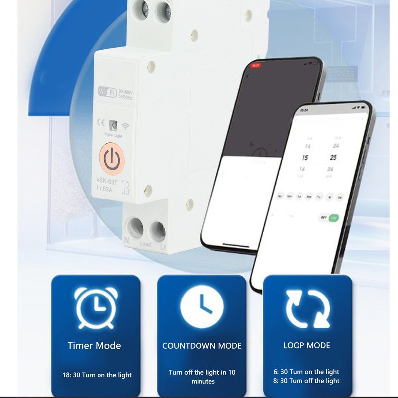 WiFi Switch Circuit Breaker 1P 63A Remote Voice Control Timing