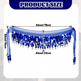 Baisdan - Belly Dance Belt, Belly Dance Wrap Skirt Can Gold Coins of Sparkling Sequins for Belly Dance Shows, Yoga Class, dark blue, One Size