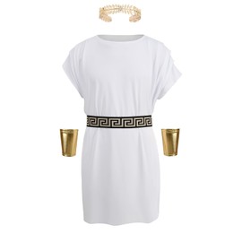 maxToonrain Roman Costume Adult,Unisex Holloween Costumes Toga Costume Tunic Set with Greek Goddess Accessories Caesar Party Fancy Dress for Mens(White,L)