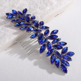 Teyglen Wedding Blue Rhinestone Hair Comb Crystal Bride Wedding Hair Comb Bridal Headpiece Crystal Side Comb Piece Wedding Hair Accessories for Women Special Occasions (Blue)