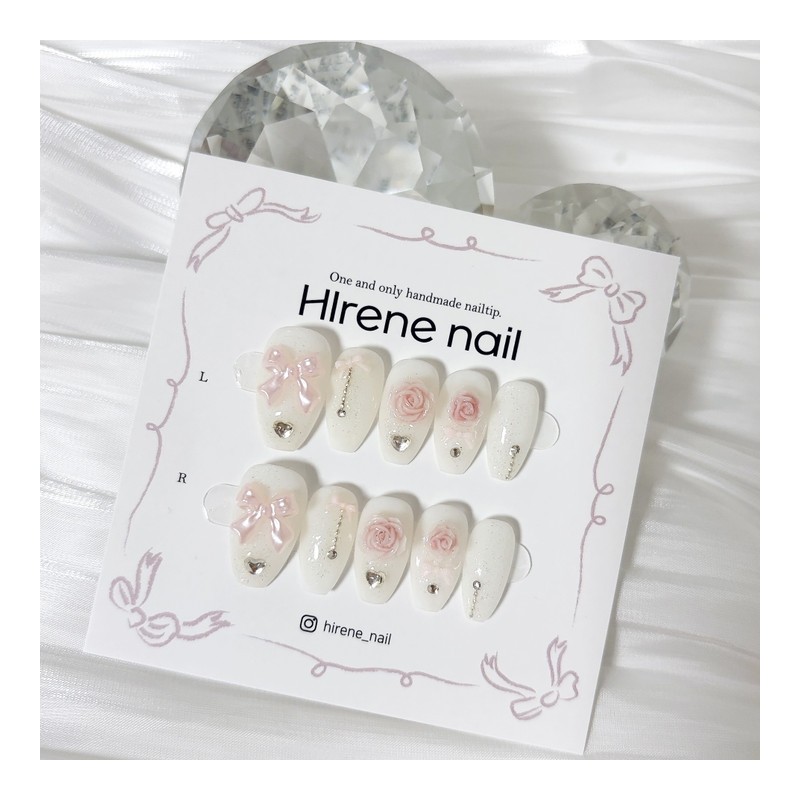 Ballet Core Rose Ribbon Nail Tips - Short Oval /