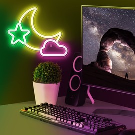 Lumoonosity Moon Star Cloud Neon Sign - Moon Star Cloud LED Light for Kids, Teens, Baby Bedroom, Game Room Wall Decor - Premium USB Powered Neon Night Light with On/Off Switch - 16.5 x 12.8-Inch