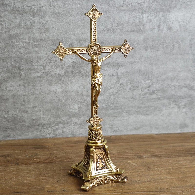 BC Catholic Metal Standing Crucifix, Jesus Christ Cross for Altar,
