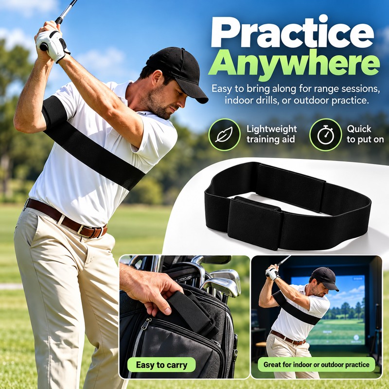 Golf Swing Arm Strap for Beginner Practice – Black Double-Ring