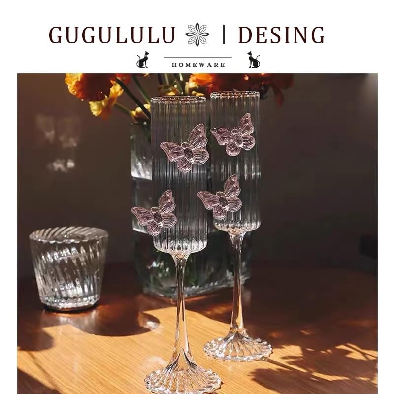 2Pcs Pink Butterfly Wine Glasses, 3D Butterfly Champagne Cups Drinking