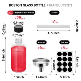 REUJIHXY Clear Frosted 2 oz Glass Boston Bottles with Black Poly Cone Cap, 60ML Round Glass Bottle for Essential Oil, Perfume and Liquid Boston Round Bottles - UV Rays Protection (12)