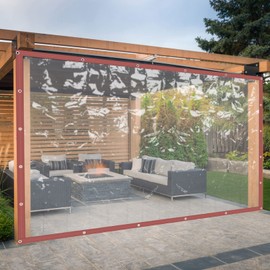 Waterproof Clear Awning, Tarps Grommets Heavy Duty Waterproof PVC Transparent Vinyl Awning Canopy Patio Tent Enclosure Clear Tarp Brown 8 x 16ft /2.5 x 5m