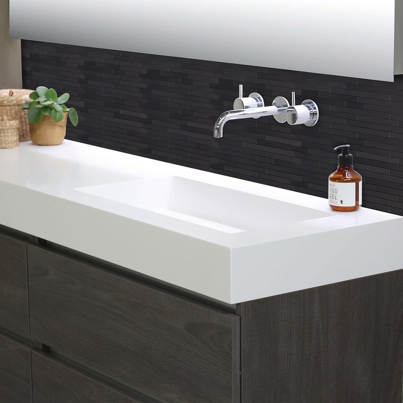 Black Peel and Stick Backsplash Linear Tile for Kitchen, Self