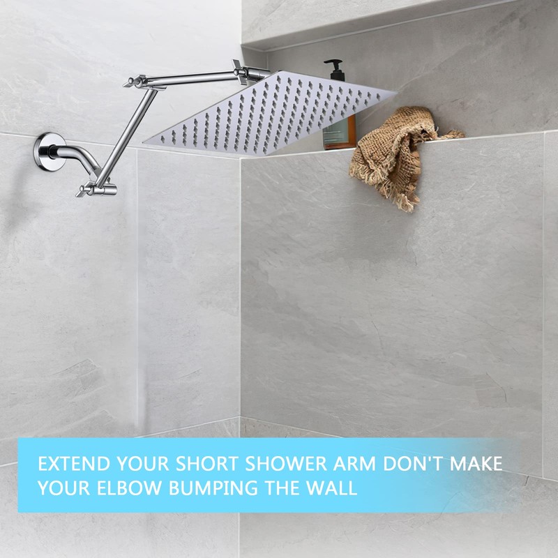 PDPBath Shower Extension Arm, 16" Upgrade Solid Brass Shower Head
