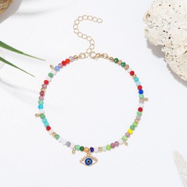 Jovono Evil Eye Beads Anklet Gold Blue Eyes Pendant Ankle Bracelet Chains Beach Beads Tassel Adjustable Jewellery for Women and Girls (Colourful) (Colourful)