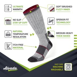 Alvada Merino Wool Hiking Socks Thermal Warm Crew Winter Boot Sock For Men Women 3 Pairs ML