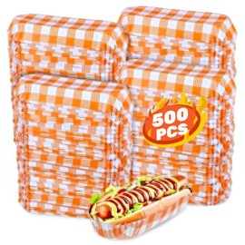 Tobeelec 500 Pcs Paper Hot Dog Trays, Disposable Paper Food Trays Paper Food Boats Fluted Paper Hot Dog Holder for Concession Stand Takeout Party Picnic Serving Supplies