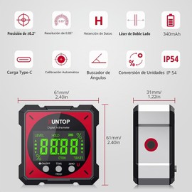 XUNTOP - Caja de nivel digital de ángulo de carga USB con láser (clase 2, salida 1 mW), calibre de ángulo magnético fuerte de 4 lados IP54, nivel de