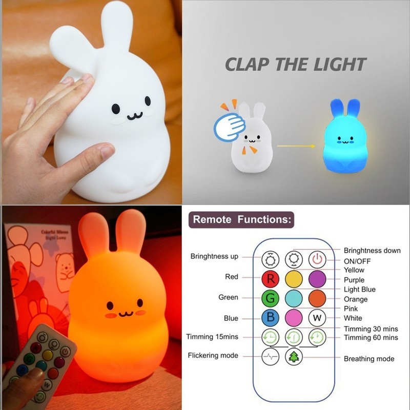Tekemai Rabbit Night Light for Kids, Bedside Lamp for Children,