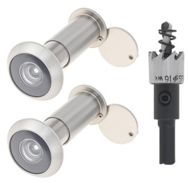 HOJLKLD Door Viewer Peephole, 2 Pack 200 Degree Sold Brass Peep Hole with 5/8" (16 mm) Drill Bit for 1-1/2" to 2-3/8" Doors, Security Front Door Viewer with Privacy Cover (Brushed Nickel)