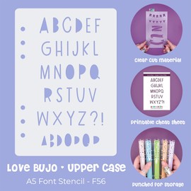 Lettering Font Stencil (Love Bujo Cute Handwritten Font - 20mm Tall) - Upper and Lower Case Alphabet + Numbers - Reusable Template - Dotted Journal Bullet Planner, Scrapbook, Paper Craft, Card Making