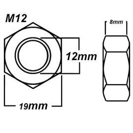 M12 Hex Nuts 12mm Metal Steel Sheet Zinc Plated Nut Pack of 10pcs