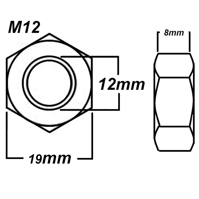 M12 Hex Nuts 12mm Metal Steel Sheet Zinc Plated Nut