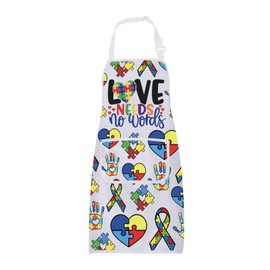 BNQL Love Needs No Words Autism Awareness Apron with Pockets Autism Awareness Gifts Autism Teacher Apron Chef BBQ Grill Apron