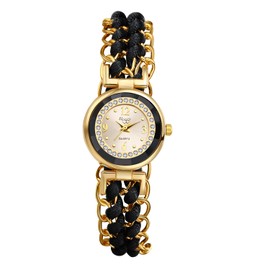 JewelryWe Womens Handmade Braid Watch Analog Quartz Bracelet Dress Watch Vintage Adjustable Weave Wristwatch, for Mothers Day, black