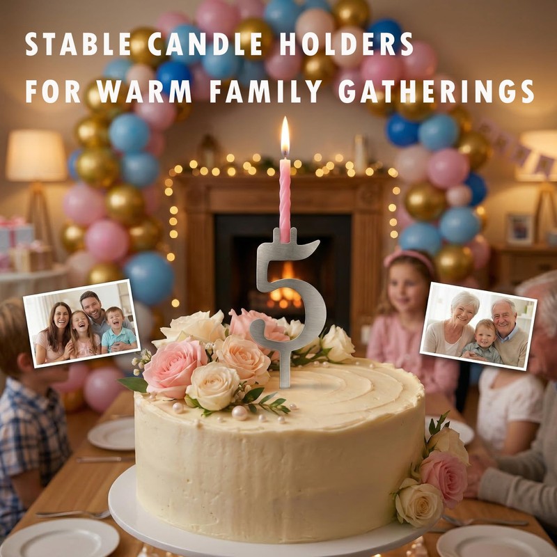 Yingo Firety 10-Piece Silver Number Candle Holder Set (0-9), Reusable