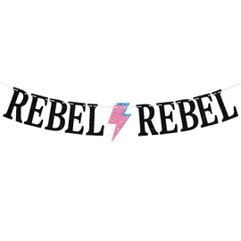 REBEL REBEL Banner, decoración de pared de feliz cumpleaños, música de canción, roca, glam roca, decoración de habitación de recámara de los años 70, David Bowie, suministros de decoración de fiesta de cumpleaños/noche