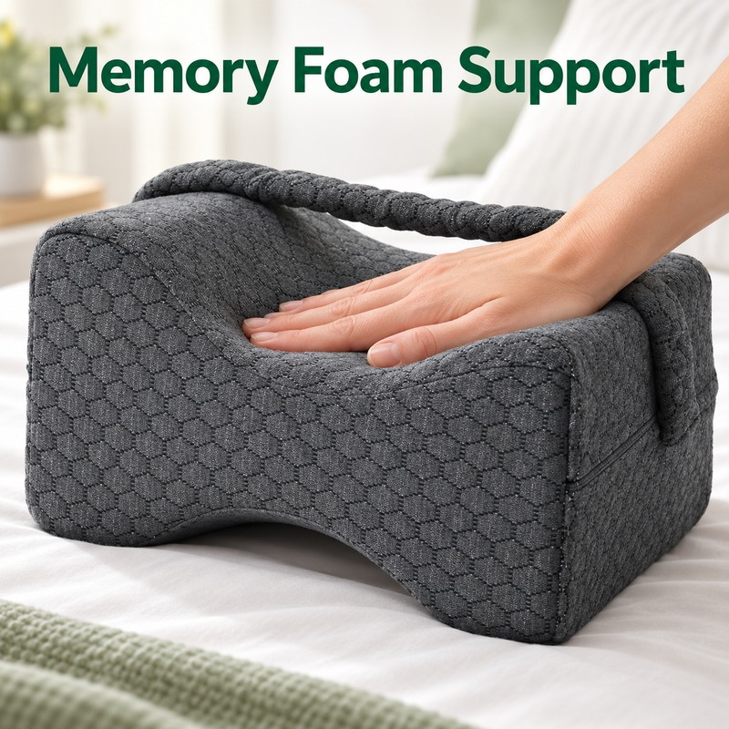 Memory Foam Knee Pillow for Side Sleepers with Dual-Sided Elastic