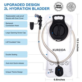 KUREIDA Hydration Bladder 2 Liter Water Bladder for Hiking Backpack | Leakproof | BPA Free | Replaceable Bite Valve
