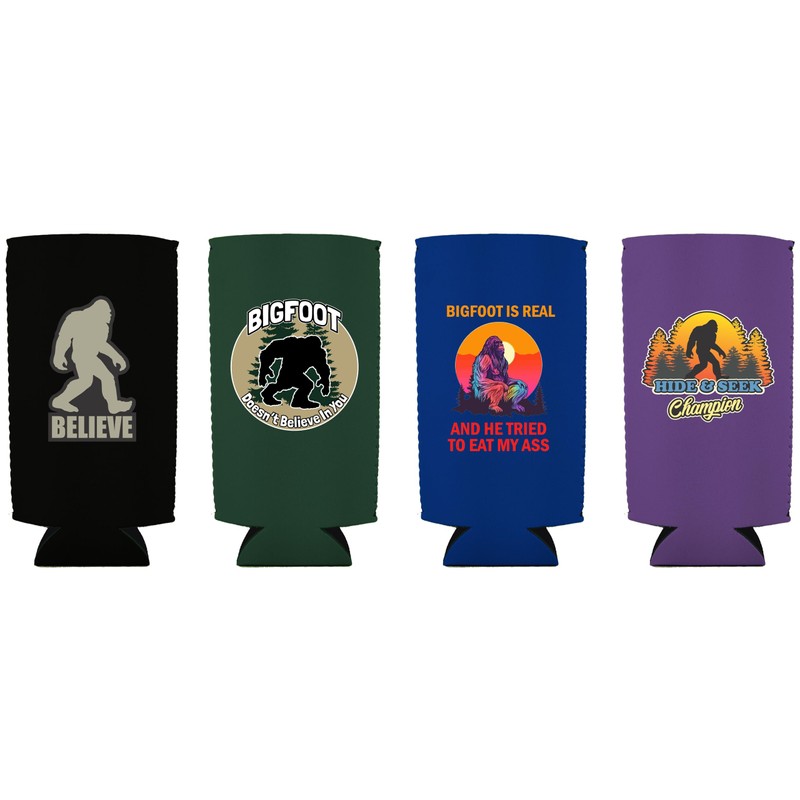 Bigfoot Funny 24/25oz. Can Coolie Designs 4 Pack
