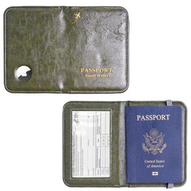 Jasenna Passport Holder with Airtag Slot, Airtag Passport Wallet for Men Women, Slim Leather Passport Holder Case Family for Travel Anti-Lost(1-Green)